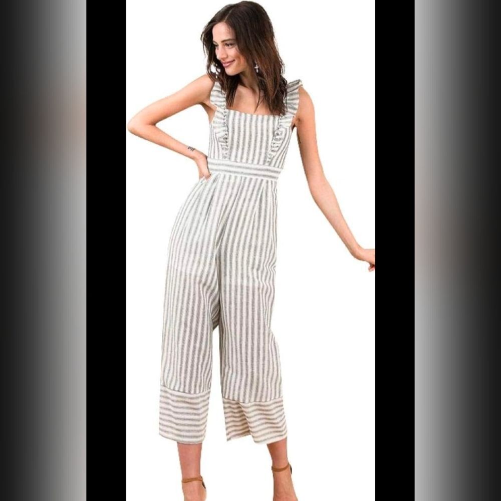 Women's & Merci Ruffle Linen Cropped Jumpsuit, Size Medium